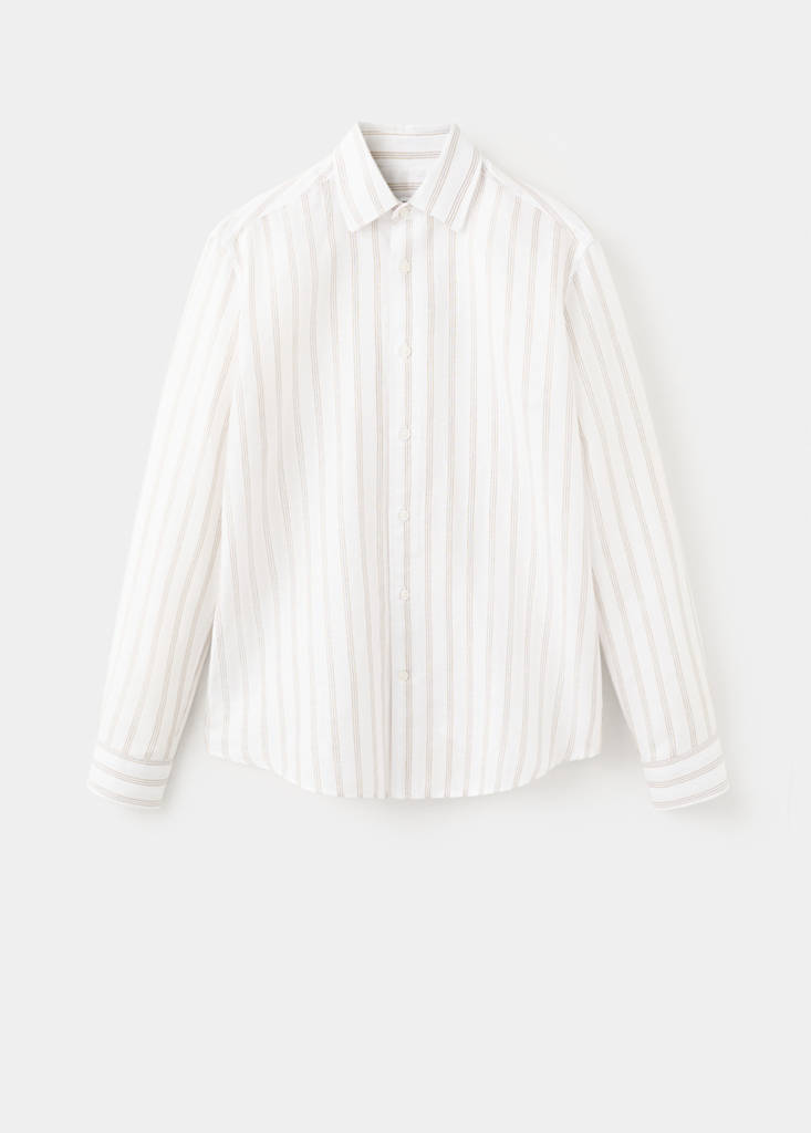 Linen-cotton blend stripe shirt — White