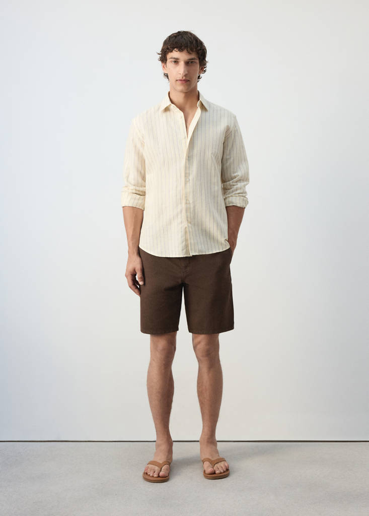 Linen-cotton blend stripe shirt — Pastel Yellow