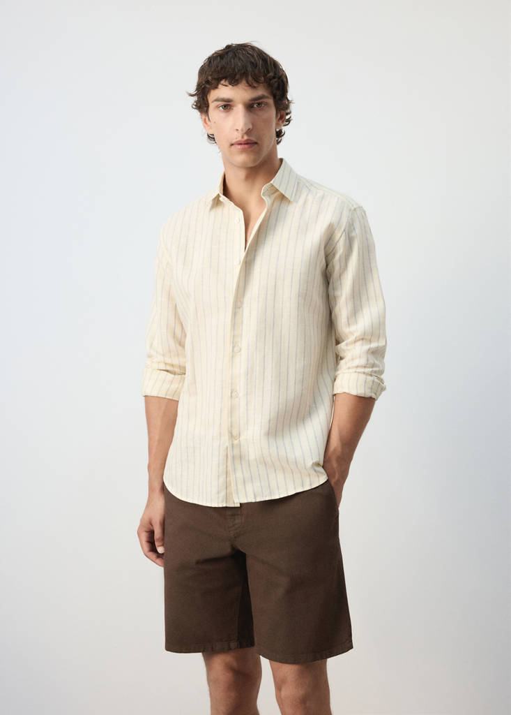 Linen-cotton blend stripe shirt — Pastel Yellow