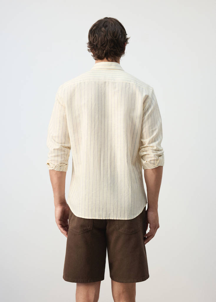 Linen-cotton blend stripe shirt — Pastel Yellow