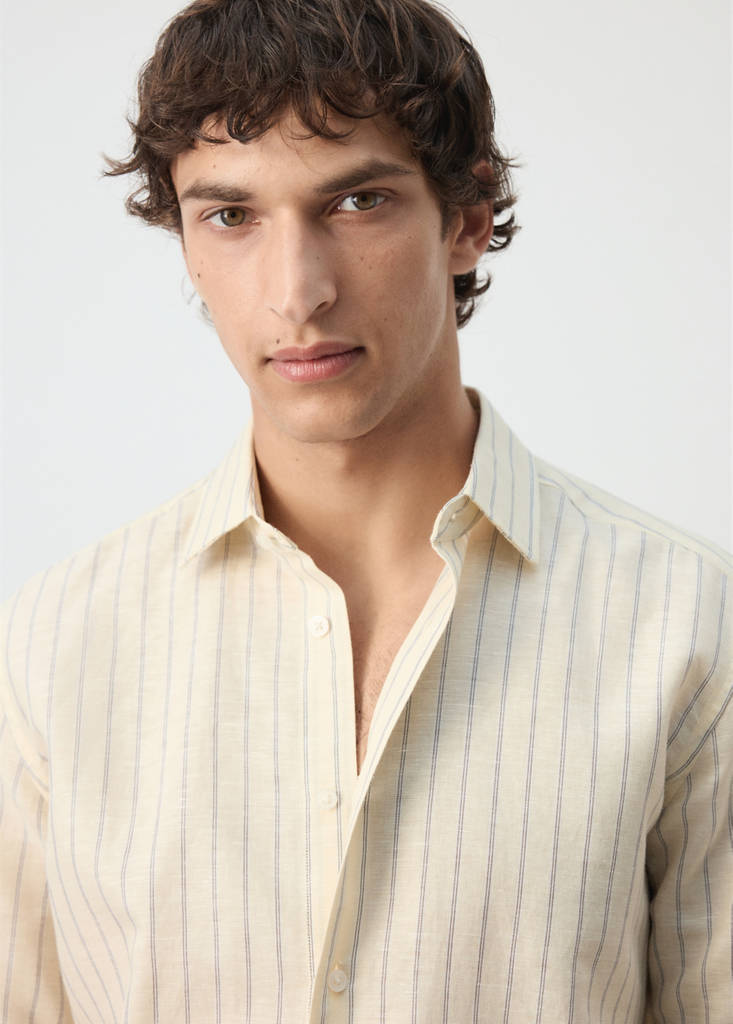 Linen-cotton blend stripe shirt — Pastel Yellow