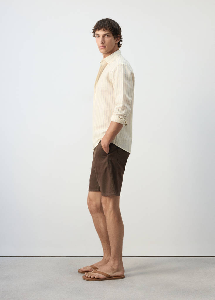 Linen-cotton blend stripe shirt — Pastel Yellow