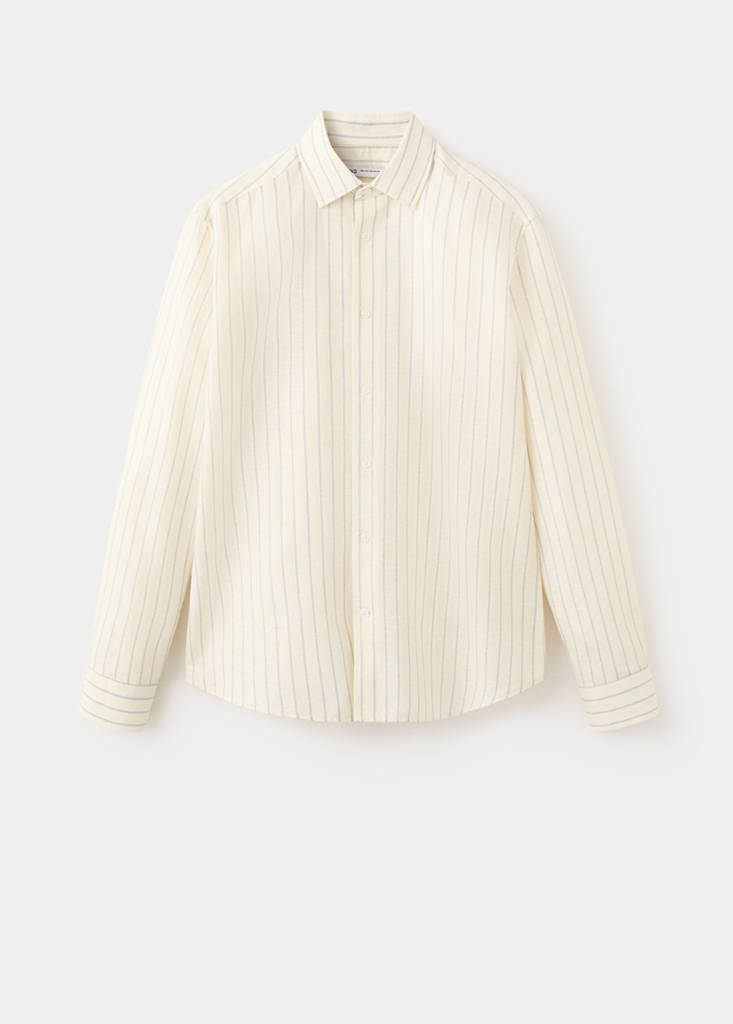 Linen-cotton blend stripe shirt — Pastel Yellow