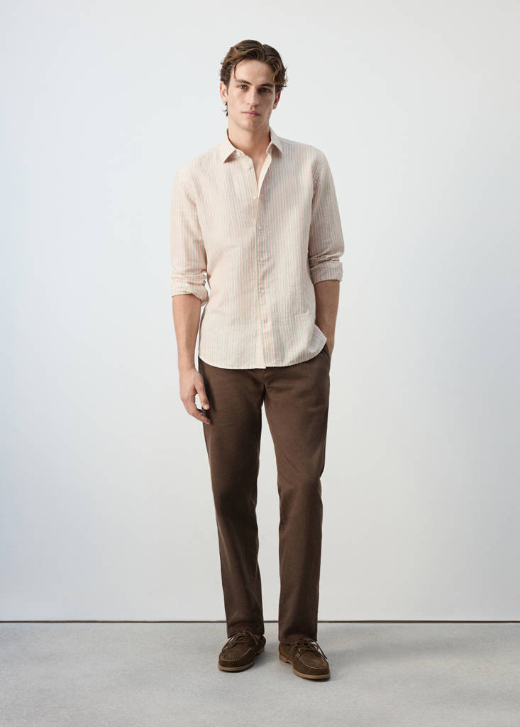 Linen-cotton blend stripe shirt — Orange