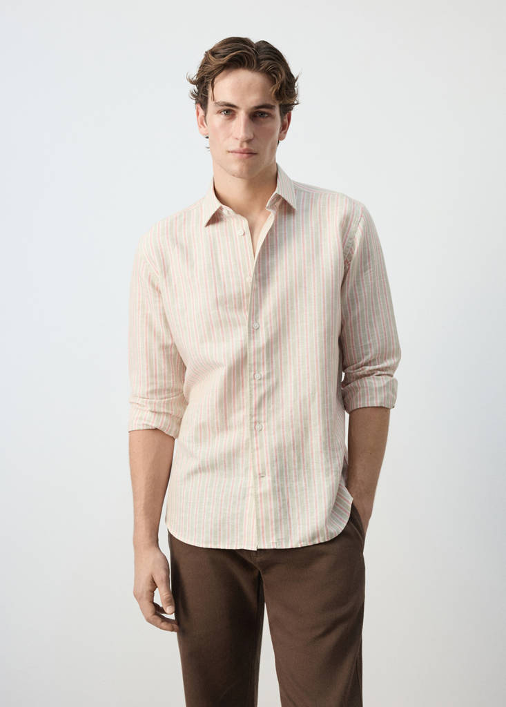 Linen-cotton blend stripe shirt — Orange
