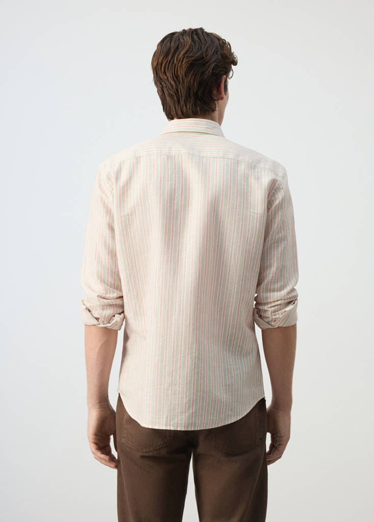 Linen-cotton blend stripe shirt — Orange