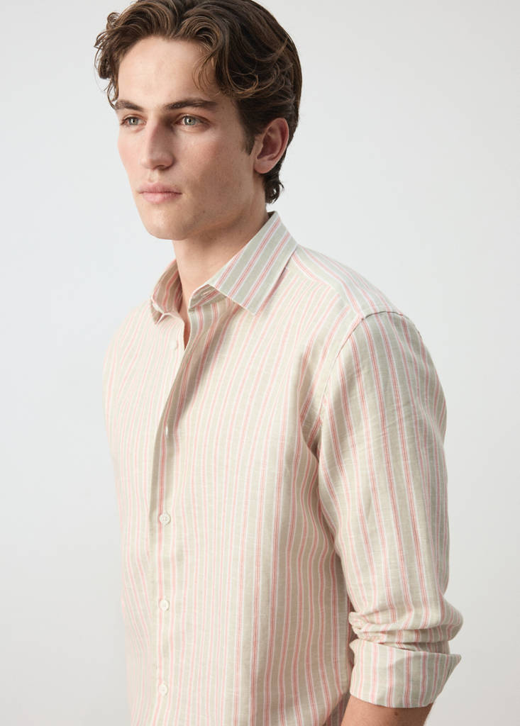 Linen-cotton blend stripe shirt — Orange