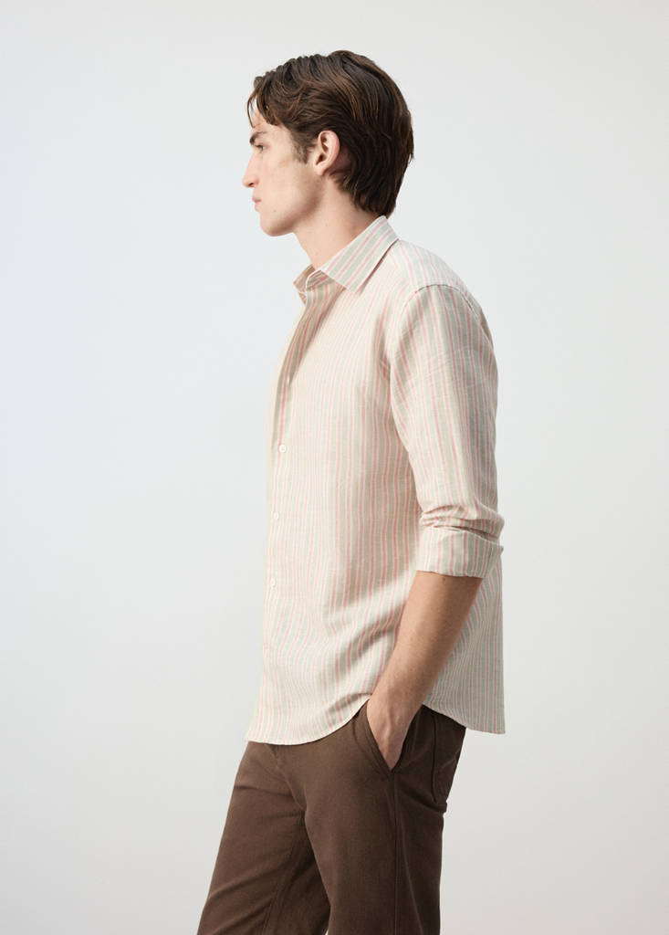 Linen-cotton blend stripe shirt — Orange