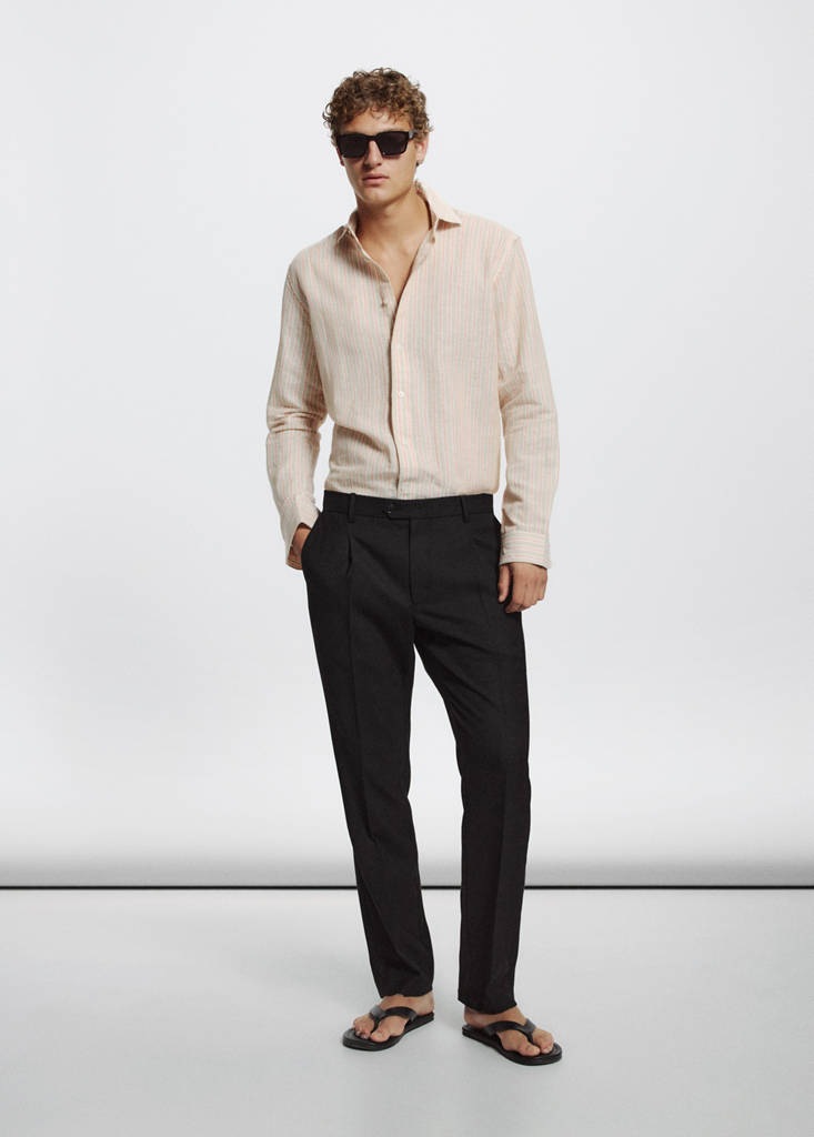 Linen-cotton blend stripe shirt — Orange