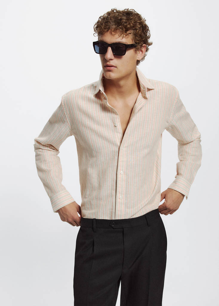 Linen-cotton blend stripe shirt — Orange