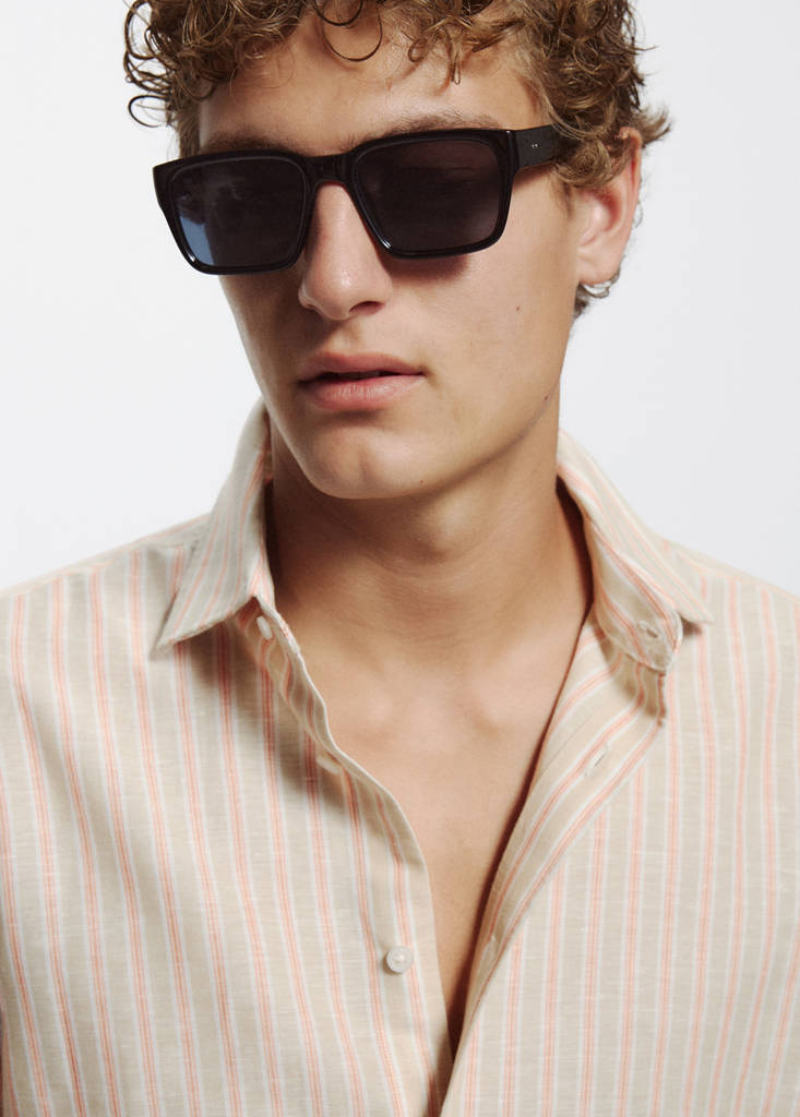 Linen-cotton blend stripe shirt — Orange