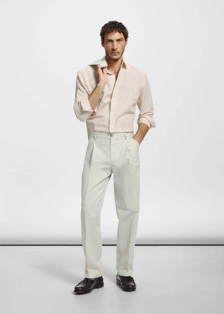 Linen-cotton blend stripe shirt — Orange
