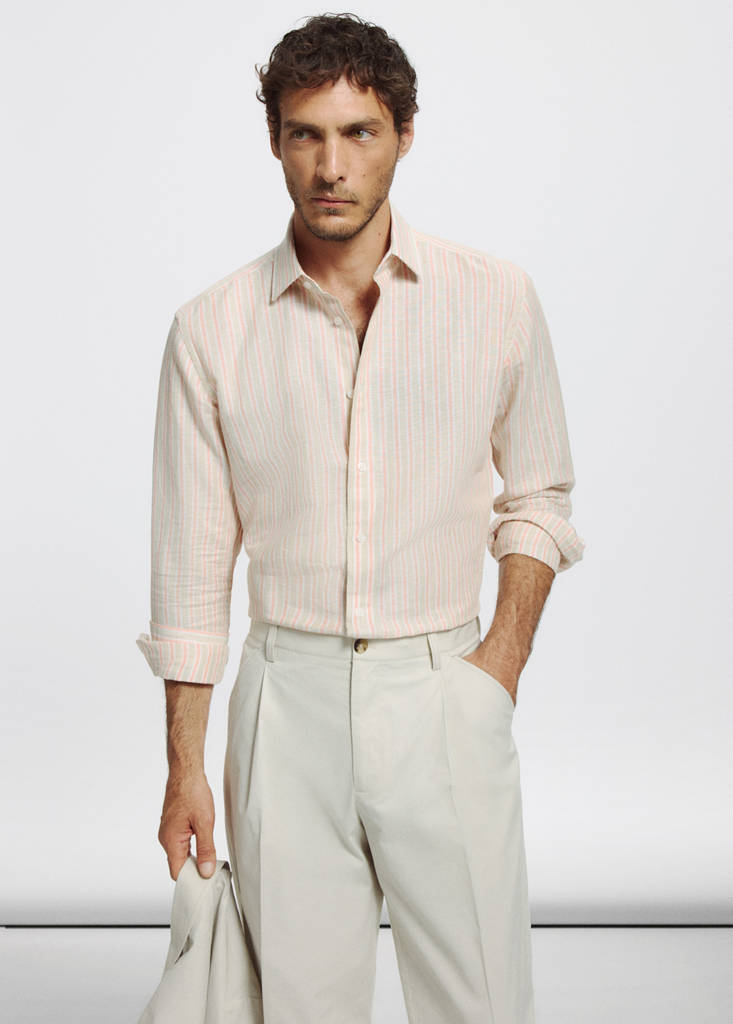 Linen-cotton blend stripe shirt — Orange