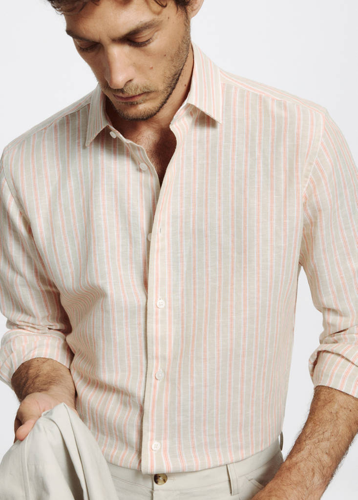 Linen-cotton blend stripe shirt — Orange