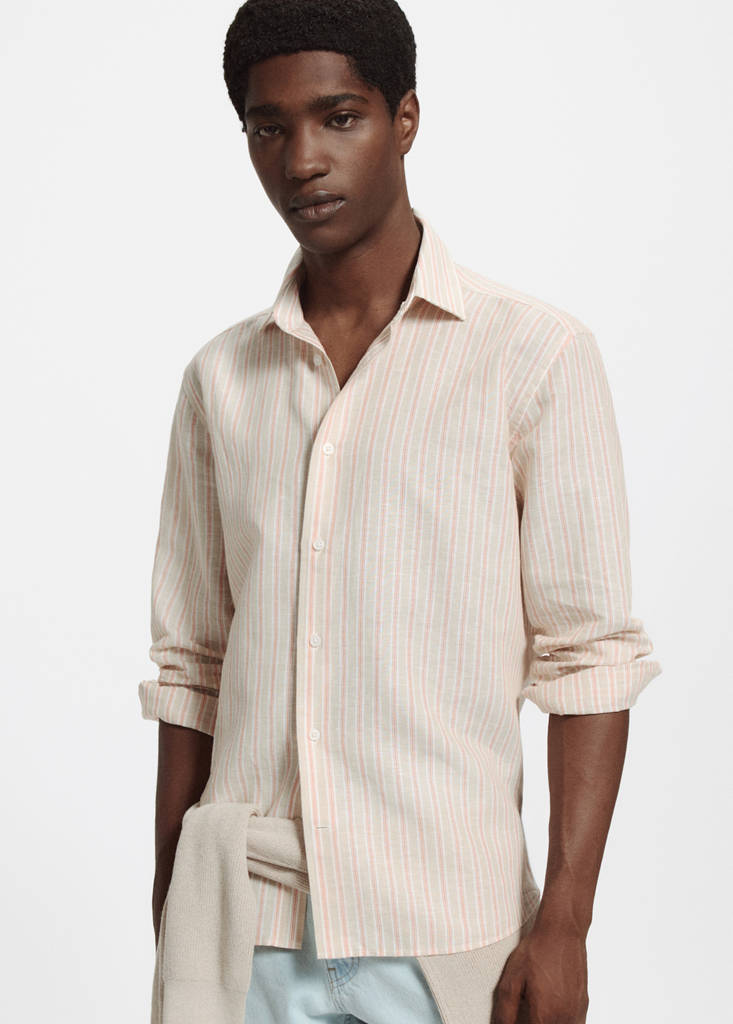 Linen-cotton blend stripe shirt — Orange