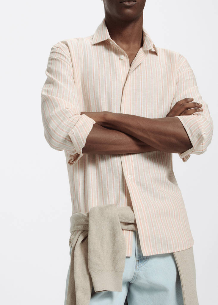 Linen-cotton blend stripe shirt — Orange