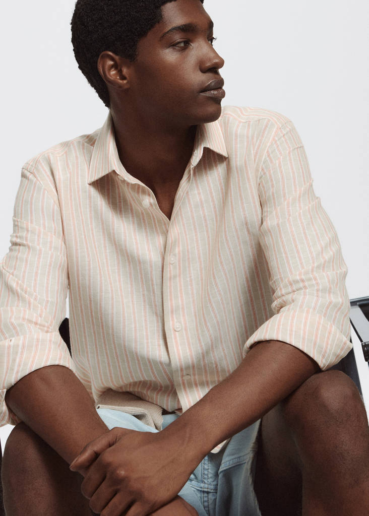 Linen-cotton blend stripe shirt — Orange