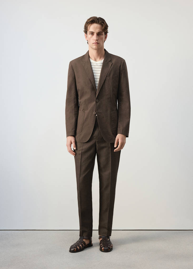 Slim fit cotton lyocell blend blazer — Brown