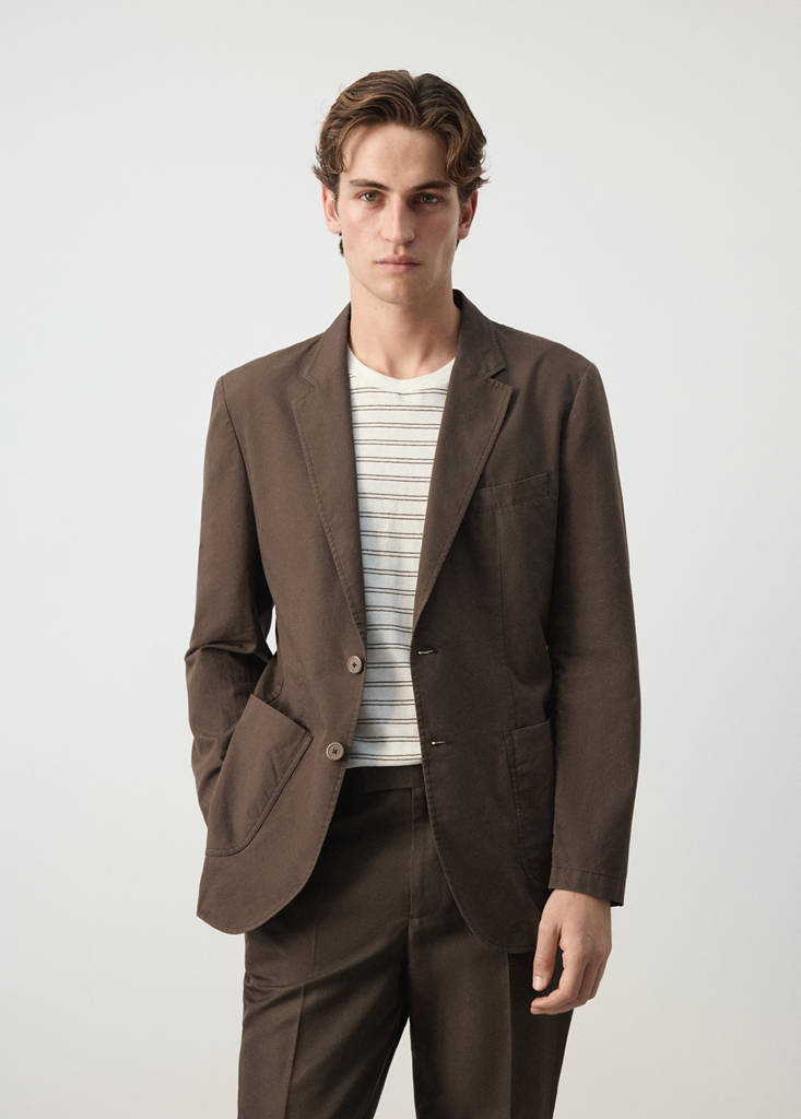 Slim fit cotton lyocell blend blazer — Brown