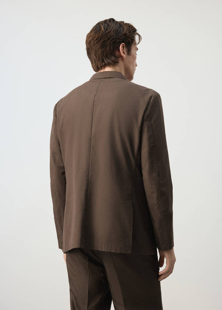Slim fit cotton lyocell blend blazer — Brown