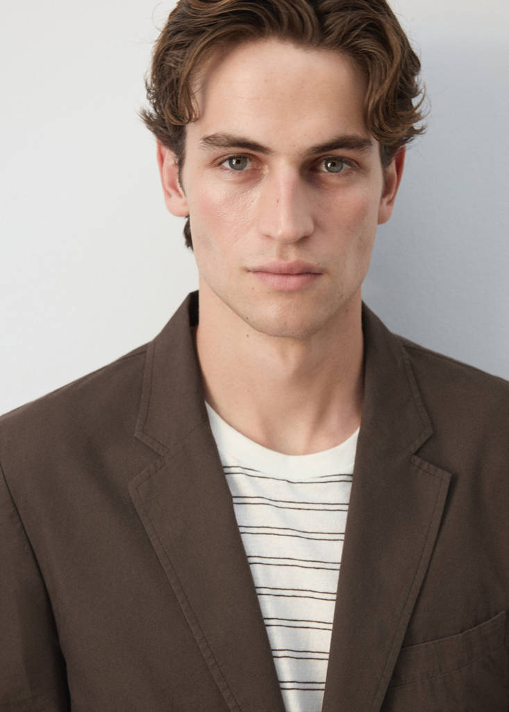 Slim fit cotton lyocell blend blazer — Brown