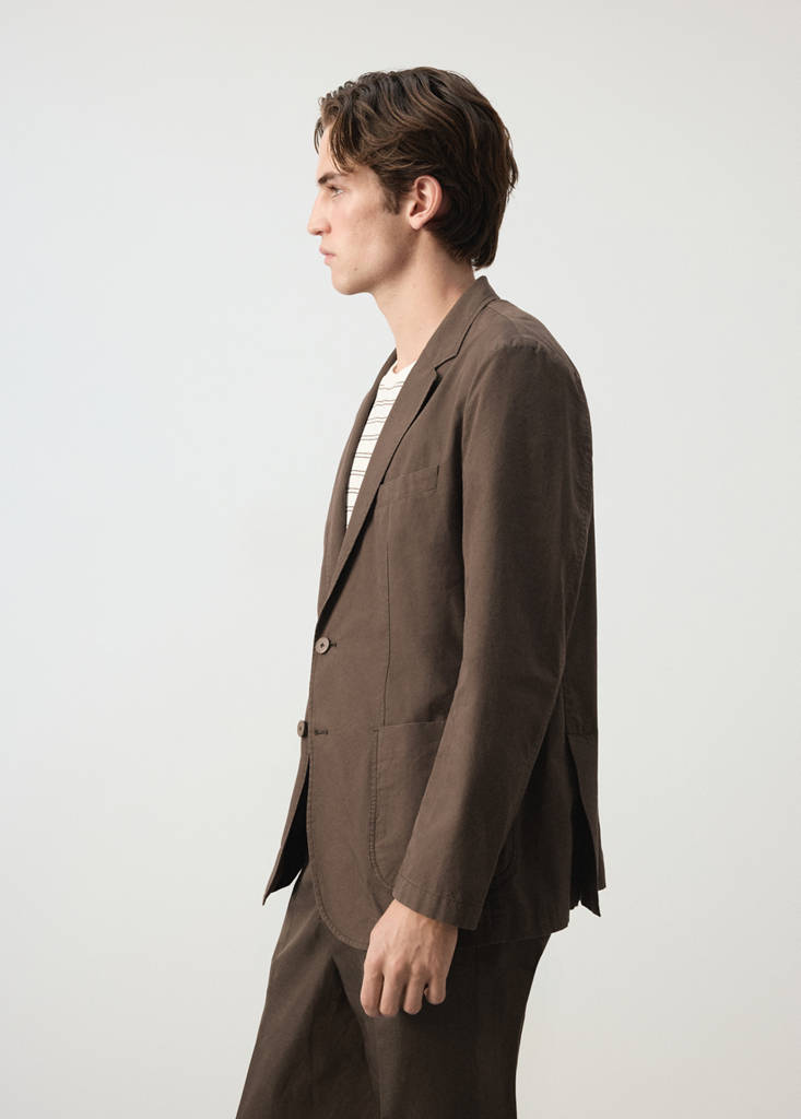 Slim fit cotton lyocell blend blazer — Brown