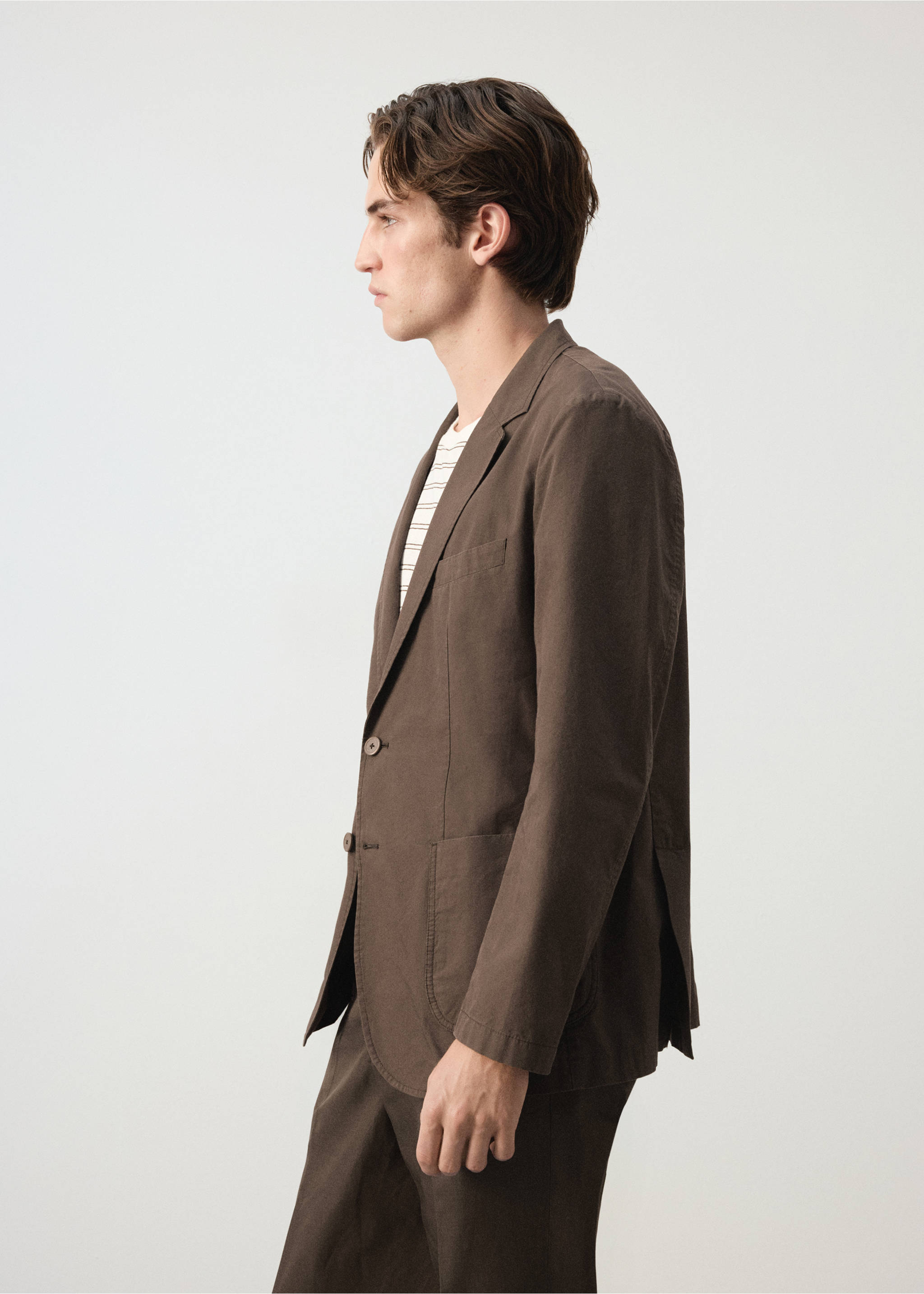 Slim fit cotton lyocell blend blazer - Details of the article 2, Brown. Ref: 37082891-00.