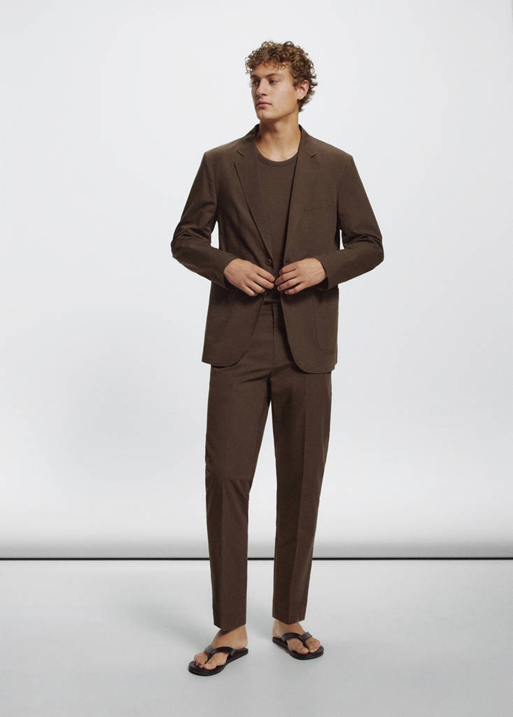 Slim fit cotton lyocell blend blazer — Brown