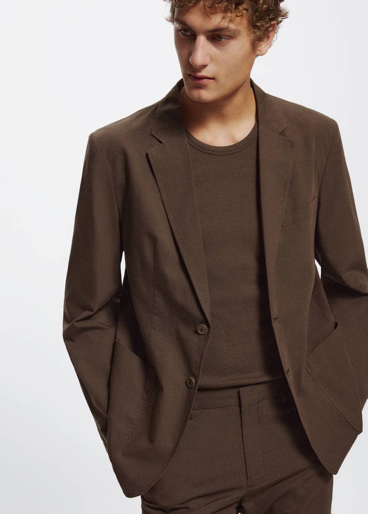 Slim fit cotton lyocell blend blazer — Brown