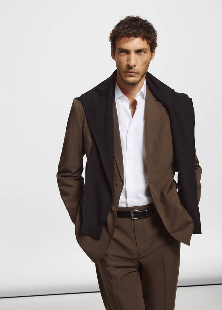 Slim fit cotton lyocell blend blazer — Brown