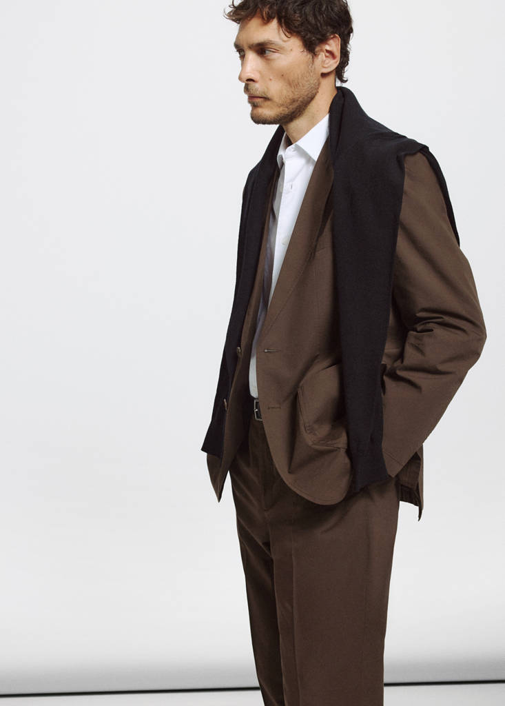 Slim fit cotton lyocell blend blazer — Brown