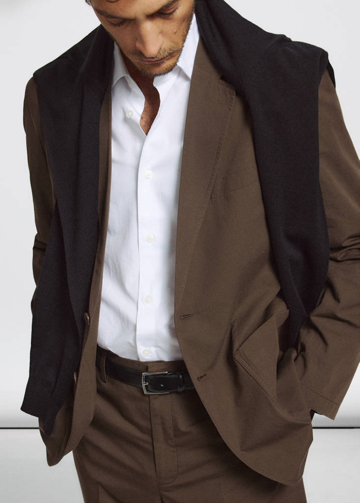 Slim fit cotton lyocell blend blazer — Brown