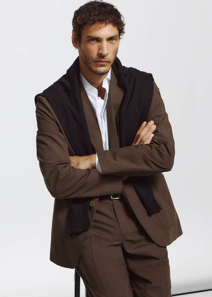 Slim fit cotton lyocell blend blazer — Brown