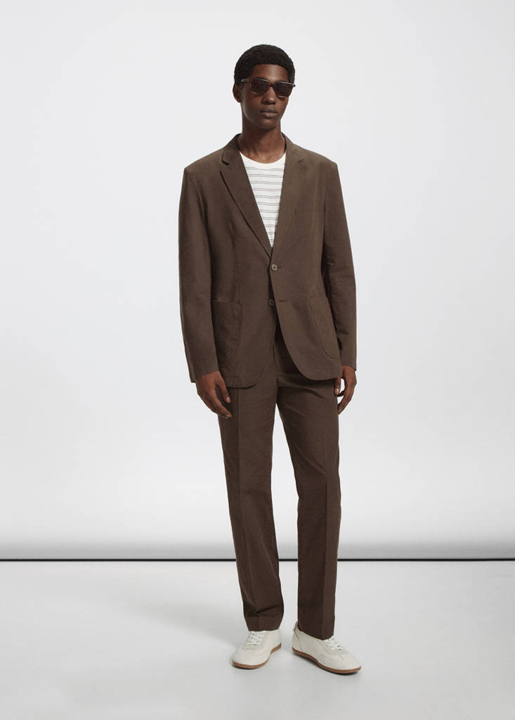 Slim fit cotton lyocell blend blazer — Brown