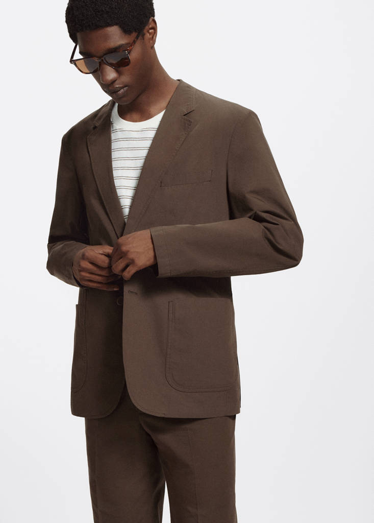 Slim fit cotton lyocell blend blazer — Brown