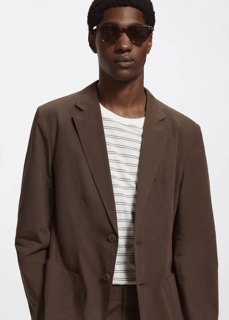 Slim fit cotton lyocell blend blazer — Brown