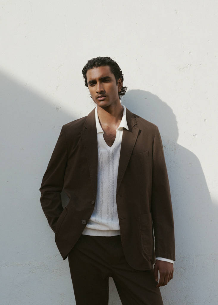 Slim fit cotton lyocell blend blazer — Brown