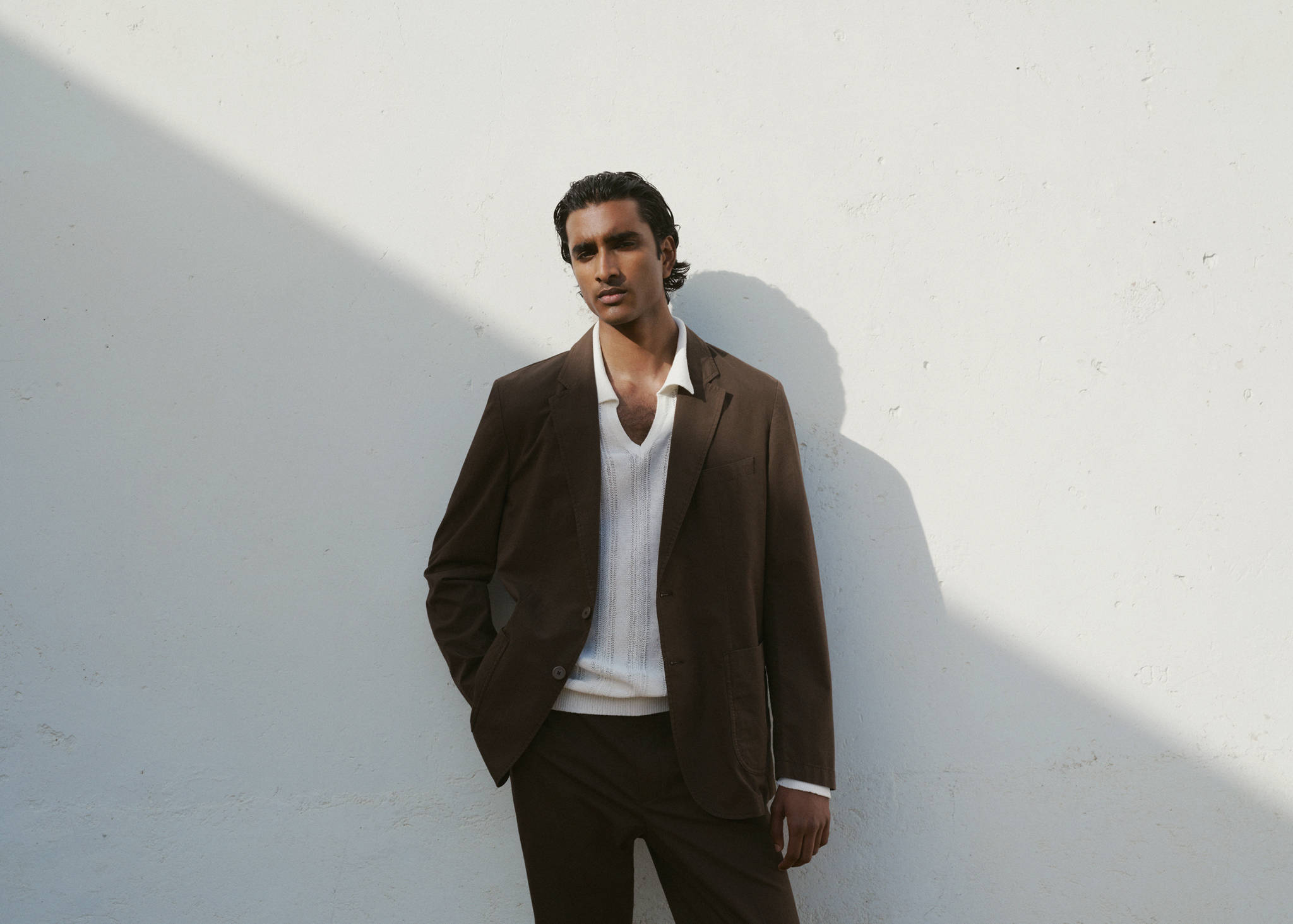 Slim fit cotton lyocell blend blazer - Panoramic plane