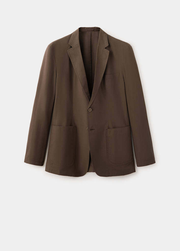 Slim fit cotton lyocell blend blazer — Brown