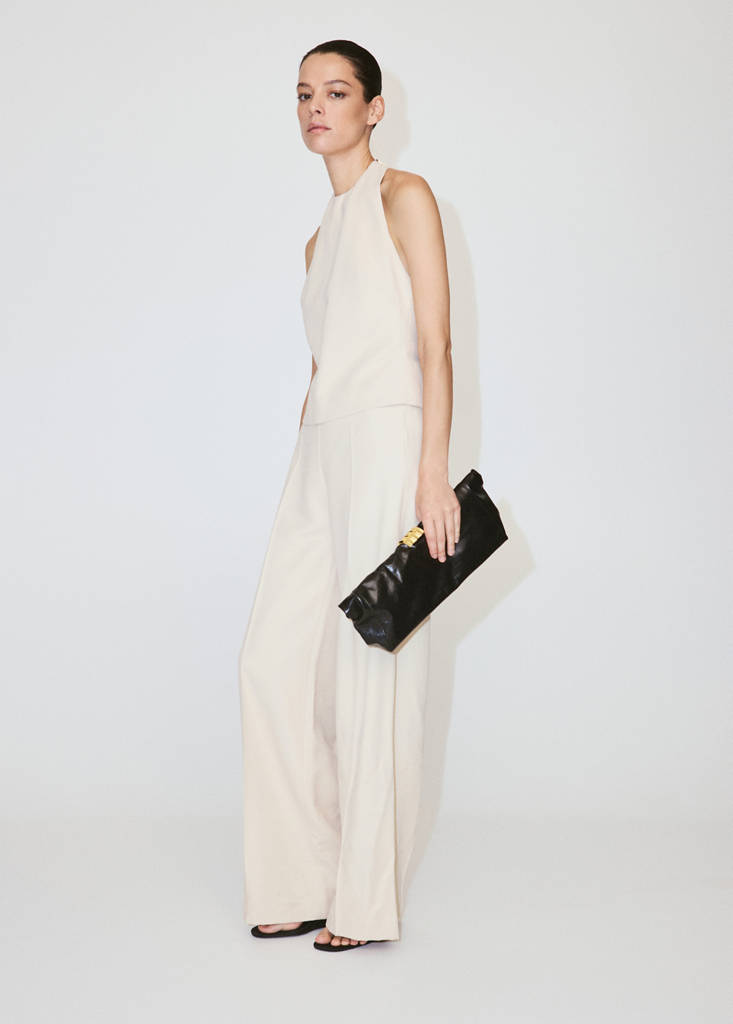 Halter jumpsuit with contrasting details — Beige