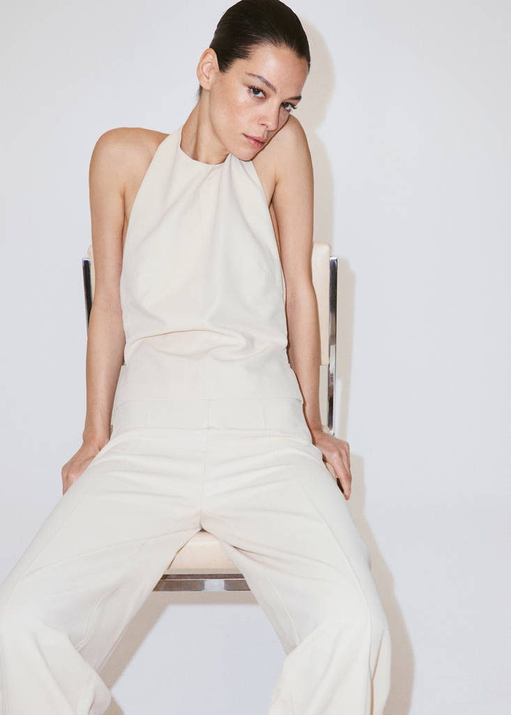 Halter jumpsuit with contrasting details — Beige