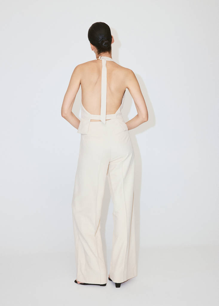 Halter jumpsuit with contrasting details — Beige