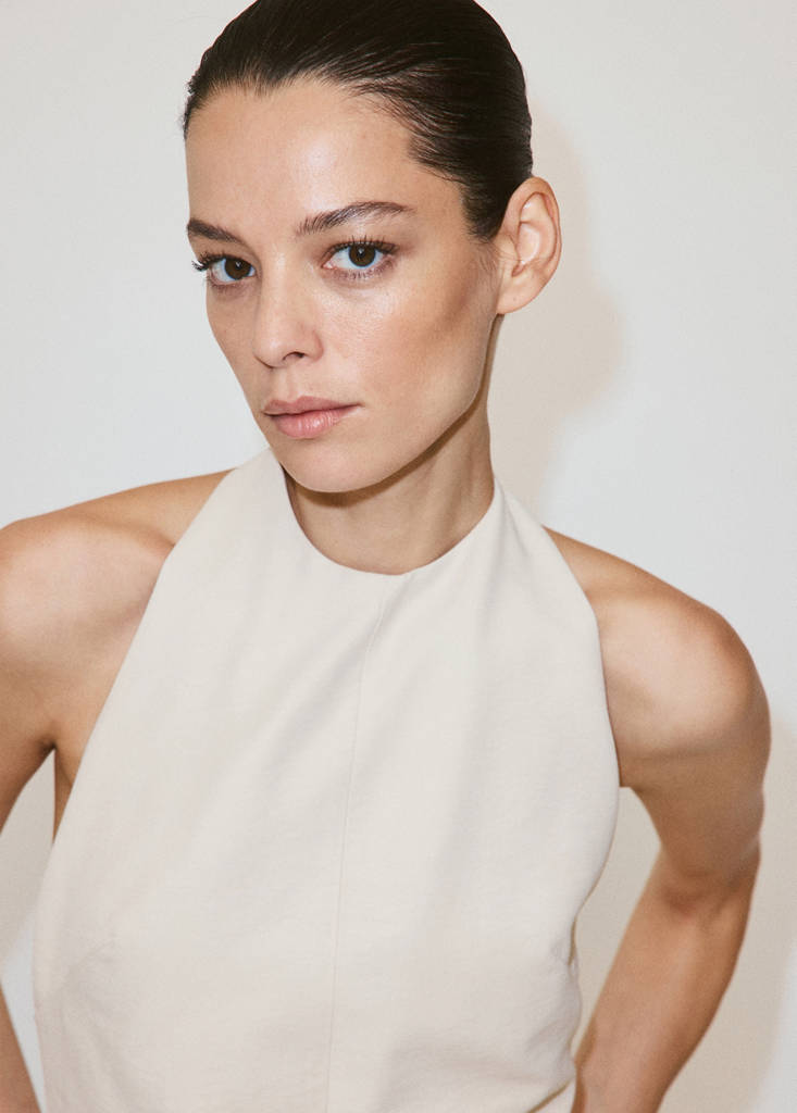 Halter jumpsuit with contrasting details — Beige