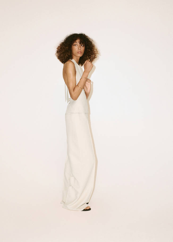 Halter jumpsuit with contrasting details — Beige