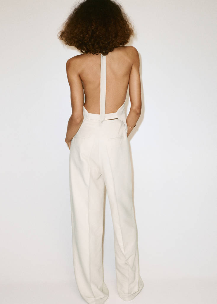 Halter jumpsuit with contrasting details — Beige