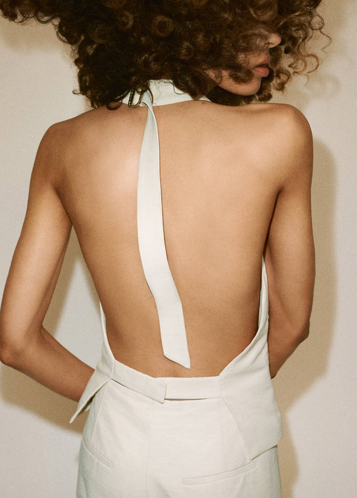 Halter jumpsuit with contrasting details — Beige
