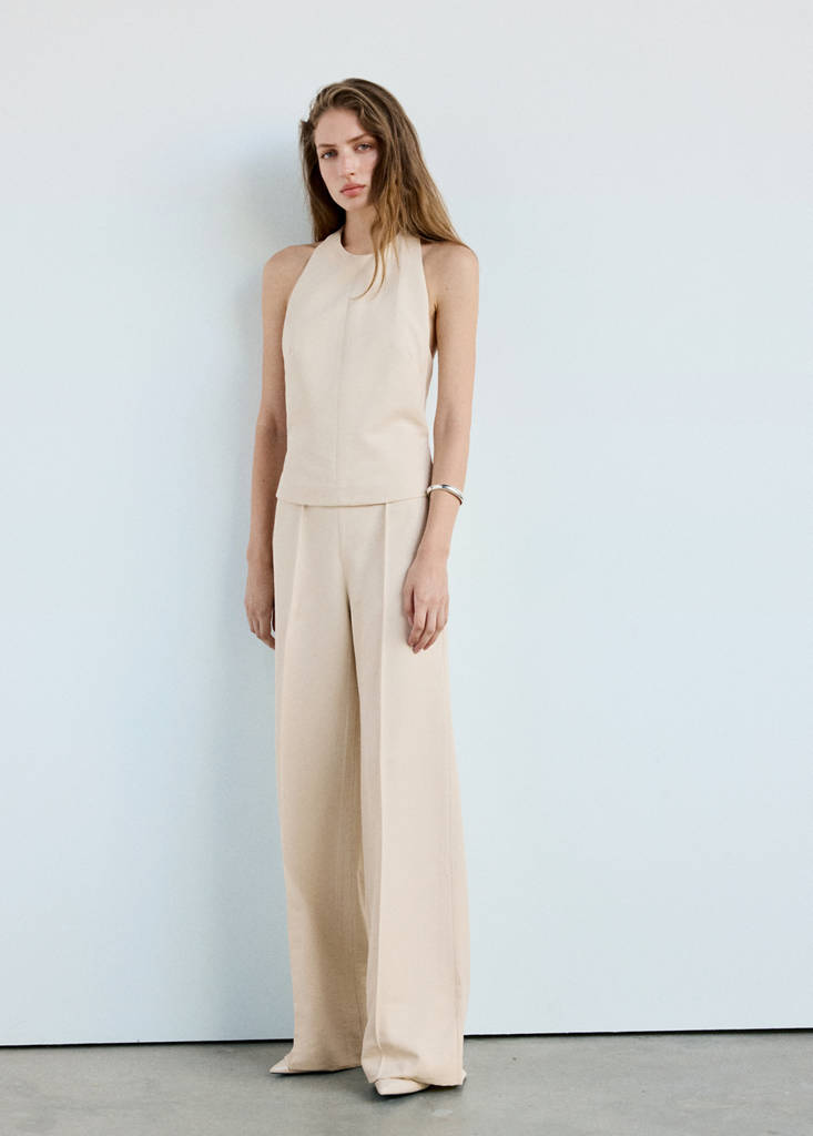 Halter jumpsuit with contrasting details — Beige