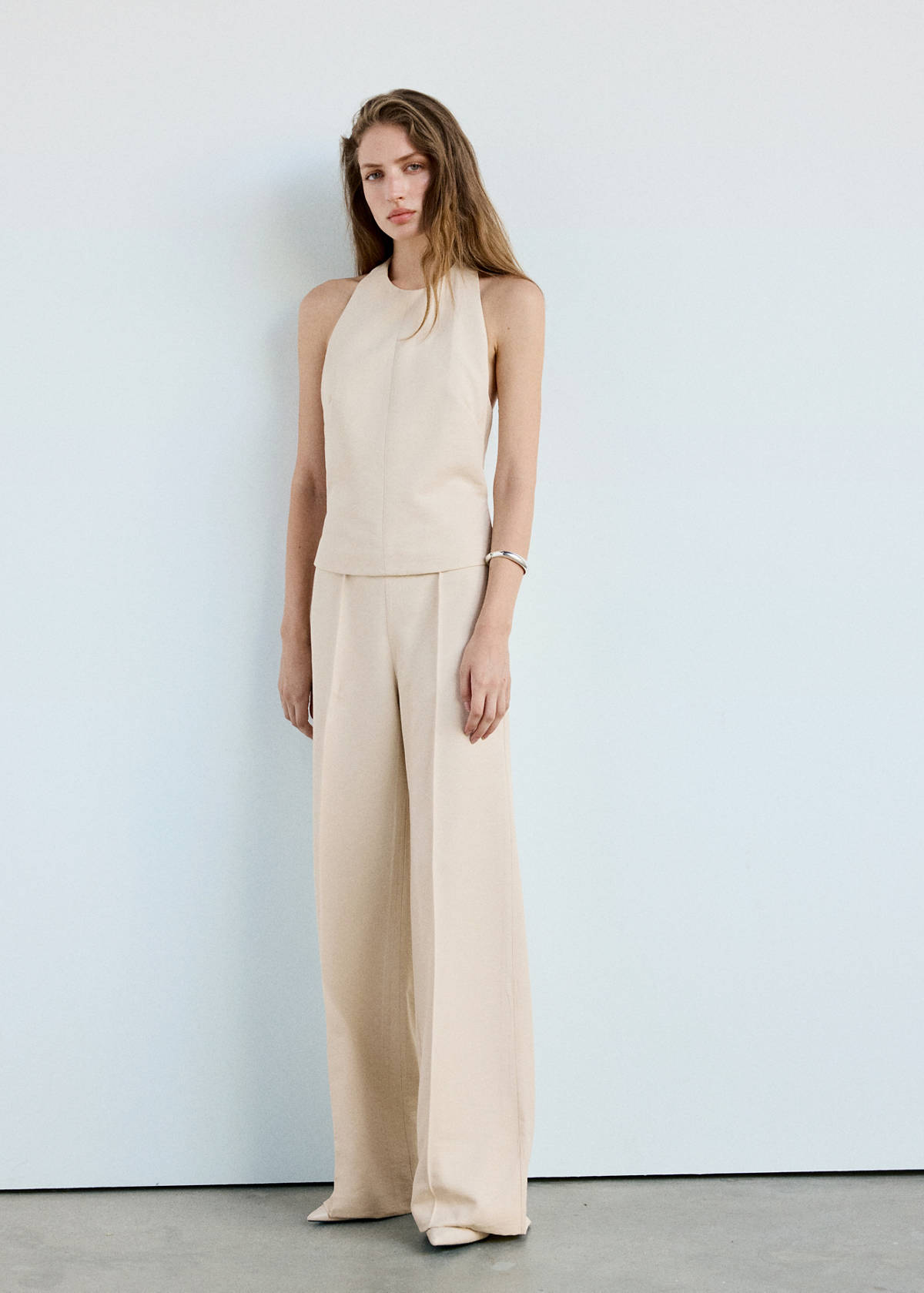 Halter jumpsuit with contrasting details — Beige