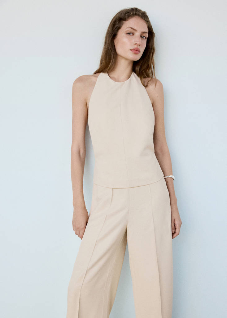 Halter jumpsuit with contrasting details — Beige