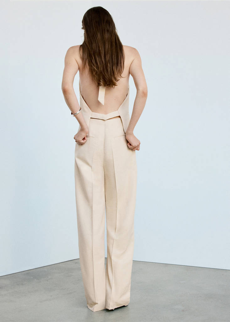 Halter jumpsuit with contrasting details — Beige